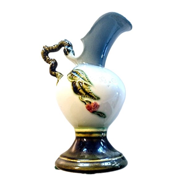 VTG HULL POTTERY 7" Pitcher Ewer Vase (W6 Woodland) Blue & Green w/Twig Handle - Picture 2 of 12